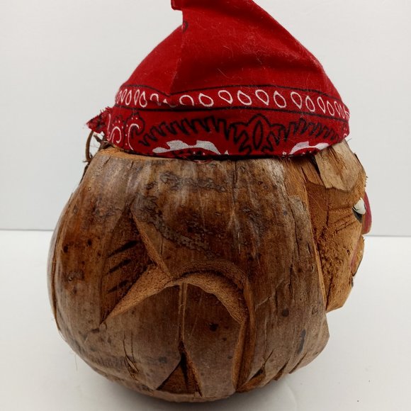 Folk Art Hand Carved Coconut Head One Eyed Pirate with Eye Patch Bank Tiki Bar - Picture 2 of 9